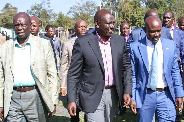 President William Ruto, his deputy Rigathi Gachagua and Hillary Barchok in Bomet County.